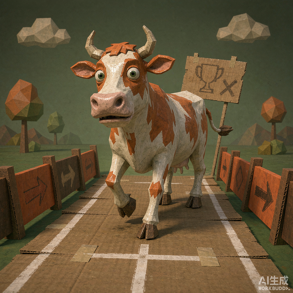 网友二创：笨拙3D牛走纸板T台